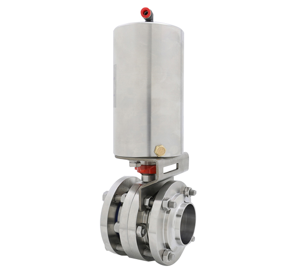 Pneumatic three piece butterfly valve